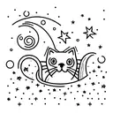 A minimalist tattoo of a cat lying under a starry night sky tattoo design idea