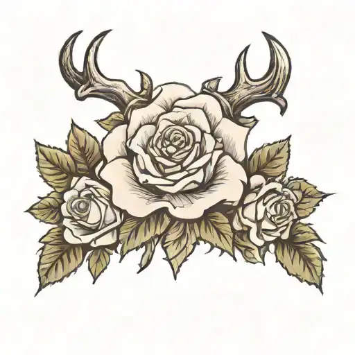 anvil, white Rose, dear antler ,clover tattoo design idea