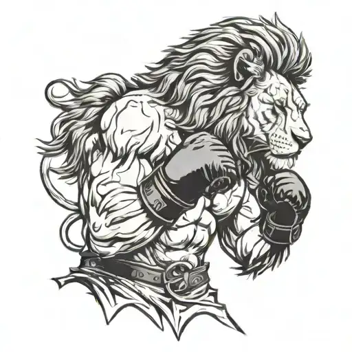 A lion wearing boxing gloves and standing in a fighting stance tattoo design idea