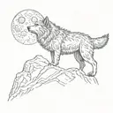 A wolf howling at the moon while standing on top of a mountain tattoo design idea