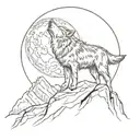 A wolf howling at the moon while standing on top of a mountain tattoo design idea
