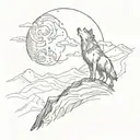 A wolf howling at the moon while standing on top of a mountain tattoo design idea