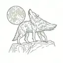 A wolf howling at the moon while standing on top of a mountain tattoo design idea