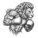 A lion wearing boxing gloves and standing in a fighting stance tattoo design idea