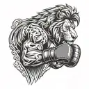 A lion wearing boxing gloves and standing in a fighting stance tattoo design idea
