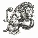 A lion wearing boxing gloves and standing in a fighting stance tattoo design idea