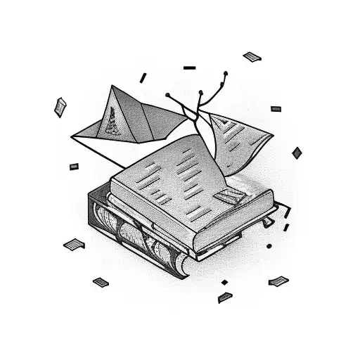 A bookshelf with books floating in zero gravity tattoo design idea