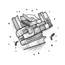 A bookshelf with books floating in zero gravity tattoo design idea