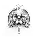 snapdragon flowers and skulls are replaced with australopithecus skull and homo sapien skull and homo erectus skull tattoo design idea