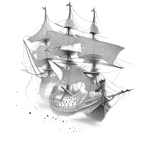 ship acient detailed with background tattoo design idea