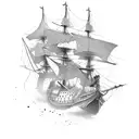 ship acient detailed with background tattoo design idea