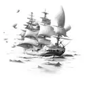 ship acient detailed with background tattoo design idea