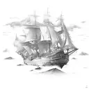 ship acient detailed with background tattoo design idea