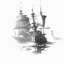 ship acient detailed with background tattoo design idea