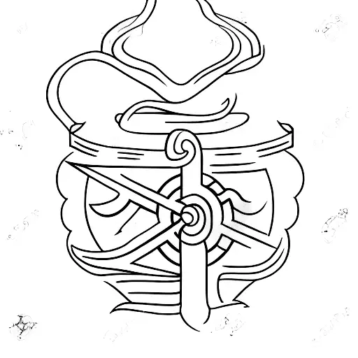 A minimalist tattoo design showcasing a mystical cauldron with ancient pagan symbols flowing out of it. tattoo design idea