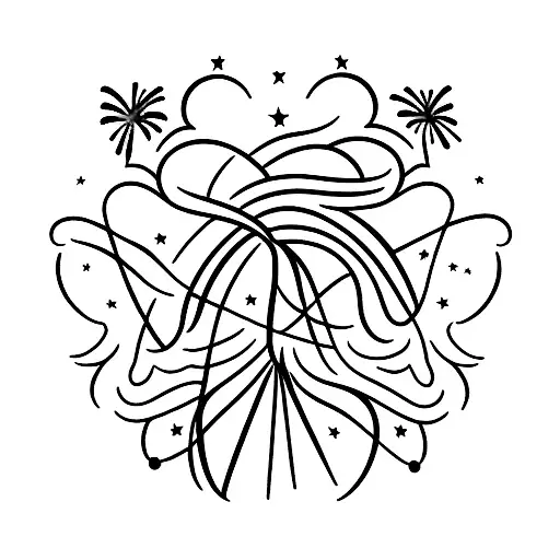 silhouette looking at fireworks in the sky tattoo design idea