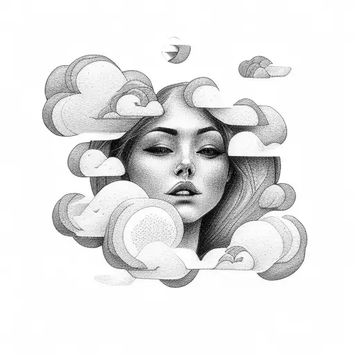 woman walking through clouds tattoo design idea