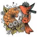 dandelion blowing to bird and salmon tattoo design idea