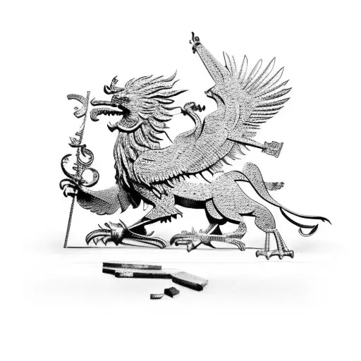 liver bird and a lion fighting tattoo design idea