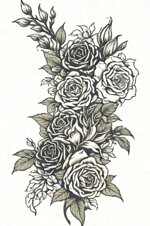 honeysuckle, hawthorn, gladiolus, charity rose  tattoo design idea