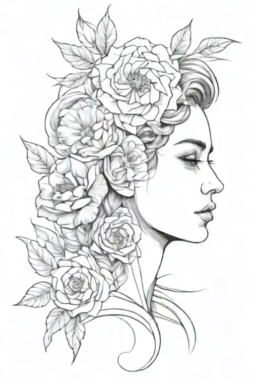 Create a tattoo design that combines two faces and flowers tattoo design idea