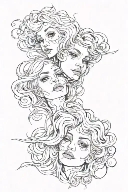 two upside down girls faces duplicity tattoo design idea