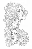 two upside down girls faces duplicity tattoo design idea