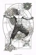 vitruvian man with geek culture inspirations are: minimalism tattoo design idea
