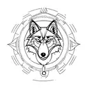 Wolf with compass  tattoo design idea