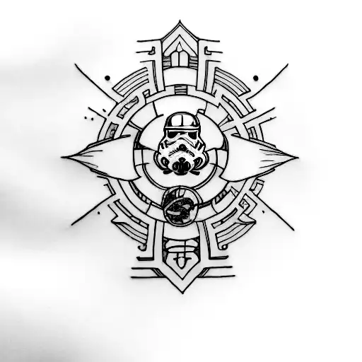 Create a tattoo design that combines the symbols of Star Wars and Harry Potter, while maintaining a minimalist style. tattoo design idea