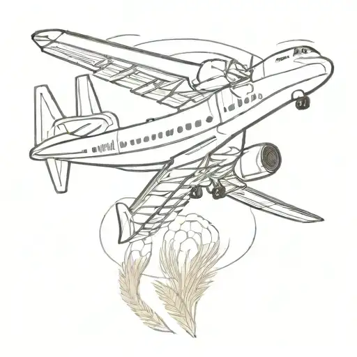 vector, The An 225 plane is drawn in outline, braided with ears of wheat, white background tattoo design idea