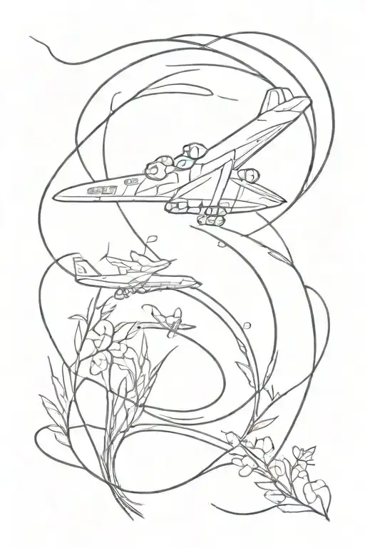 the Antonov AN-225 "Mriya" in a continuous one line, which is surrounded by wheat stalks and four-leaf clover.  tattoo design idea