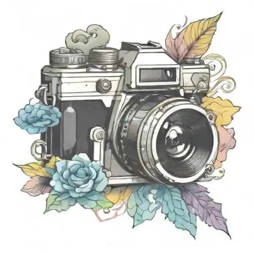 camera surrounded by rising colored smoke  tattoo design idea