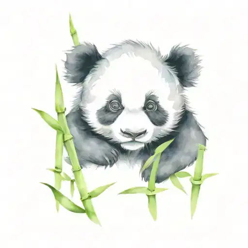baby panda sitting in bamboo tattoo design idea
