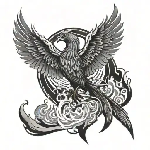 Phoenix rising above fire and ashes tattoo design idea