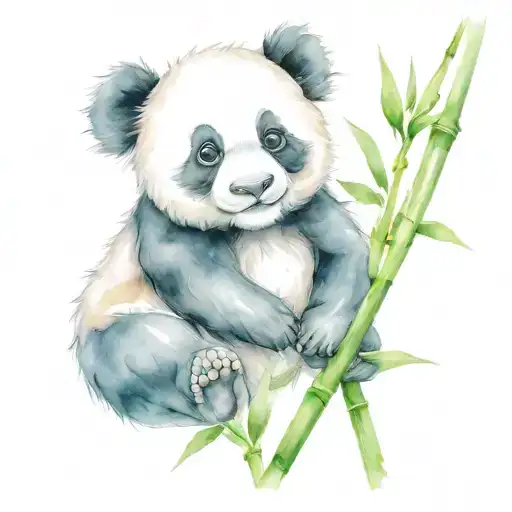 baby panda sitting in bamboo tattoo design idea