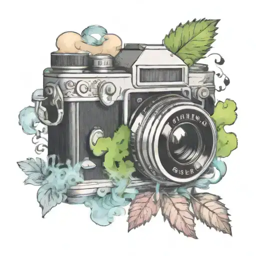 camera surrounded by rising colored smoke  tattoo design idea