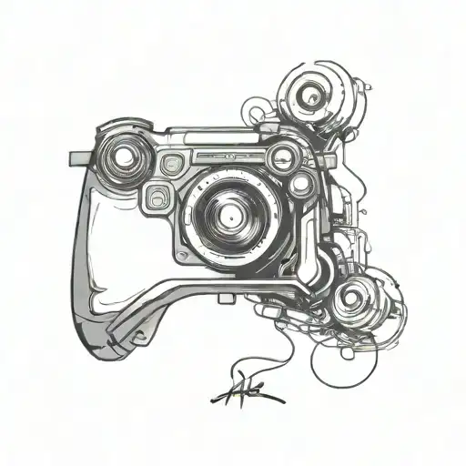 xbox controller, camera lens transforming tattoo design idea