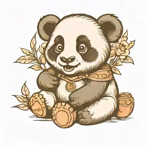 baby panda playing tattoo design idea