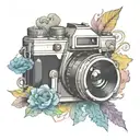 camera surrounded by rising colored smoke  tattoo design idea