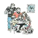 polaroid picture of a family with 6 kids playing video games tattoo design idea
