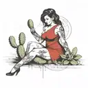 curvy darkhaired lady with cactus tattoo design idea