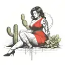 curvy darkhaired lady with cactus tattoo design idea