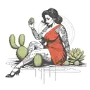 curvy darkhaired lady with cactus tattoo design idea