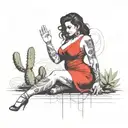 curvy darkhaired lady with cactus tattoo design idea