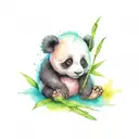 baby angel panda eating bamboo tattoo design idea