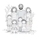 polaroid photo of a stick family with 6 kids tattoo design idea
