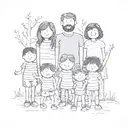 polaroid photo of a stick family with 6 kids tattoo design idea
