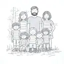 polaroid photo of a stick family with 6 kids tattoo design idea