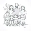 polaroid photo of a stick family with 6 kids tattoo design idea